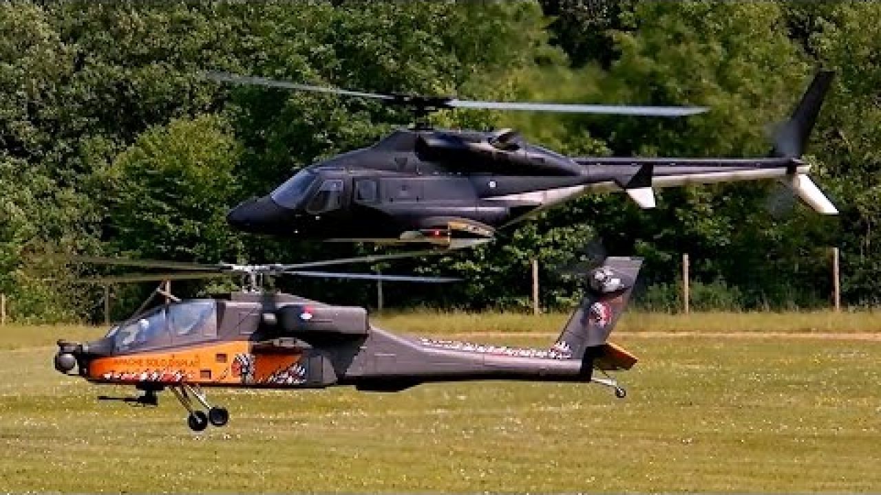 GIGANTIC RC MODEL AIRWOLF BELL-222 AND AH-64 APACHE COMBAT IN THE AIR / Pöting Turbine Meeting 2015